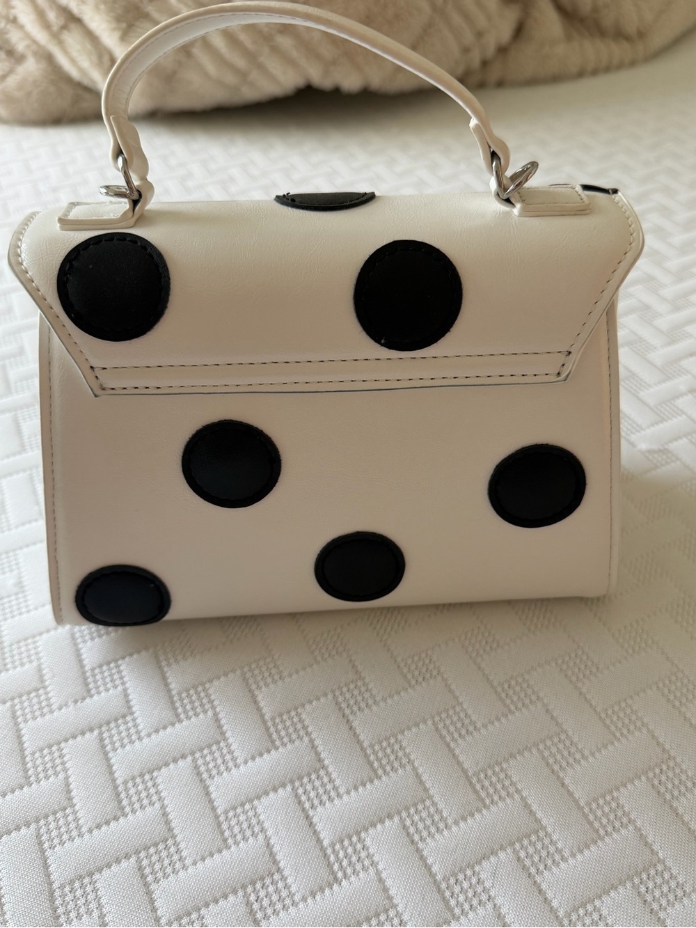 Melie Bianco White Top-Handle Satchel with Black Polka Dots - Picture 6 of 7
